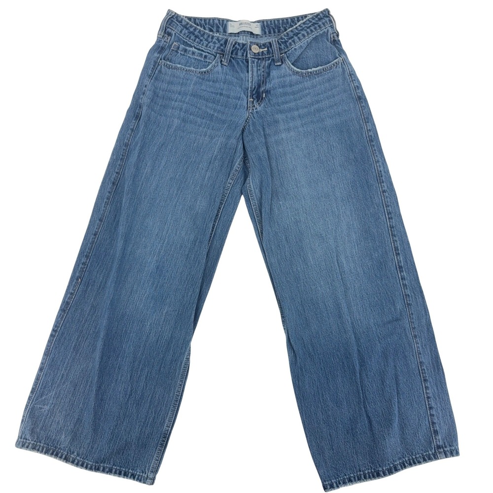Hollister Super Baggy Jeans Womens 2R W26 Blue Low-Rise Wide Leg Denim